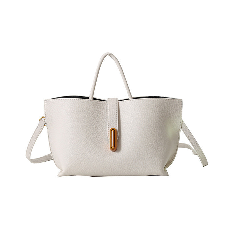 INS Litchi Pattern Shoulder Bag Fashion Zipper Bucket Bag High Capacity Totes Handbag For Women