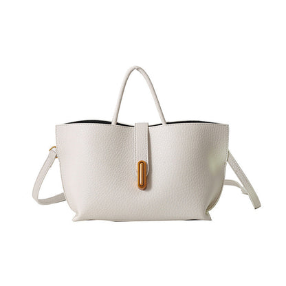 INS Litchi Pattern Shoulder Bag Fashion Zipper Bucket Bag High Capacity Totes Handbag For Women