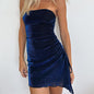 Ins Tube Top Dress With Drawstring Design Summer Backless Dresses For Women Party Club Clothing