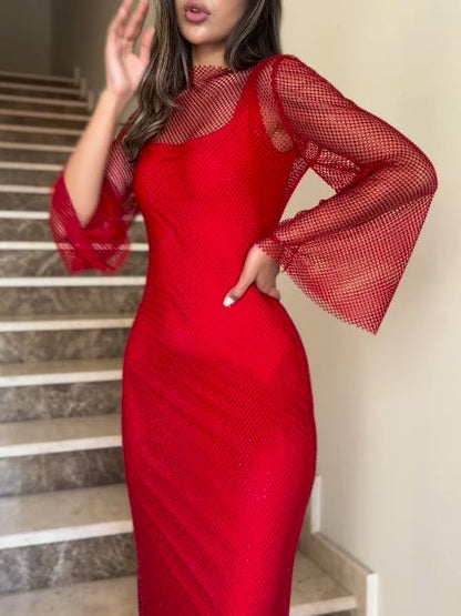 Mesh Long-sleeved Two-piece Maxi Dress