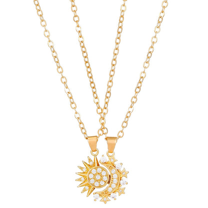 2pcs Necklace Sun And Moon Magnetic Pendant Clavicle Chain Necklace For Couple Lovers