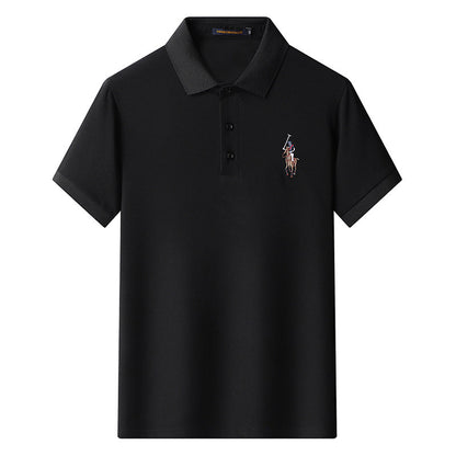 Cotton Embroidered Lapel Stretch Short-sleeved T-shirt