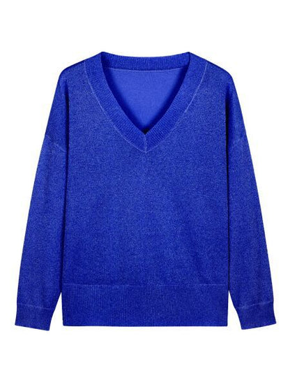 Casual Minimalist, Loose-fitting V-neck Knit Top For Women