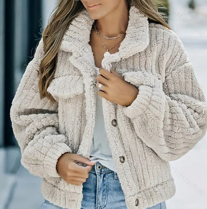 Lapel Bag Cover With Fleece Comfort Casual Women's Thick Plush Coat