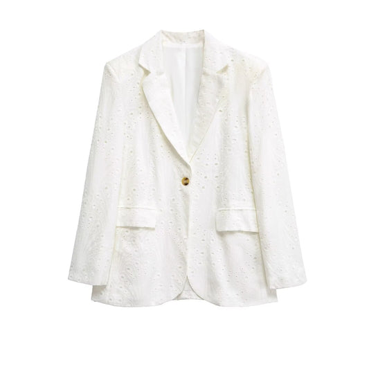 Casual Embroidered Hollow Out Single Breasted Jacket