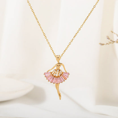 Ins Ballet-girl-shaped Necklace Fashion Personality Rhinestone Clavicle Chain Jewelry For Women