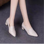 Soft Leather Low-cut Soft Leather Pointed Toe Thick Heel Leather Shoes