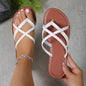 Cross-woven Design Thong Sandals Summer Flat Shoes Women Flip Flops Slides Casual Vacation Beach Slippers