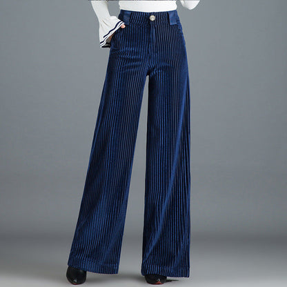 Golden-thread Velvet Floor-length Wide-leg Pants