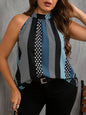 Women Contrast Polka Dot Print Casual Cold Shoulder Halter Blouse
