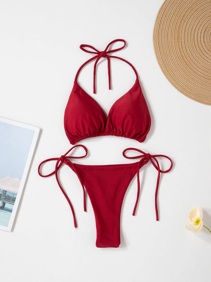 Solid Color Sexy Lace-up Hot Girl Temperament Women's Bikini Swimsuit