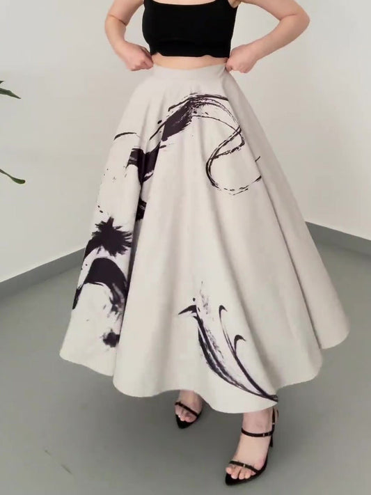 Vintage Three-layer Tulle Print Skirt