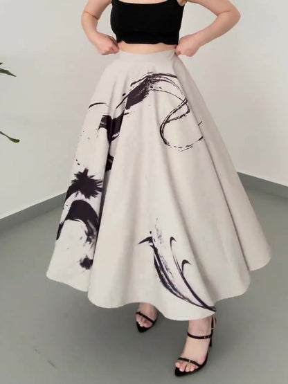 Vintage Three-layer Tulle Print Skirt