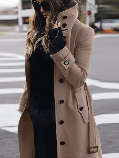 Women's Luxury Woolen Coat - Slim Fit Stand Collar Cardigan | Premium Winter Outerwear