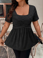 Solid-color Square-neck Front-cross-strap Short-sleeve Casual T-shirt