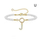 2024 New Fashion Toggle Clasp Initial Bracelet Women A-Z Letter Pendant 6mm Pearl Bracelet For Women Jewelry Gift