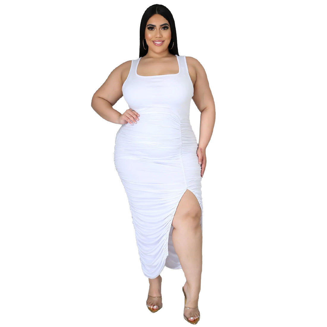New Solid-color Sleeveless Slim-fit Pleated Dress