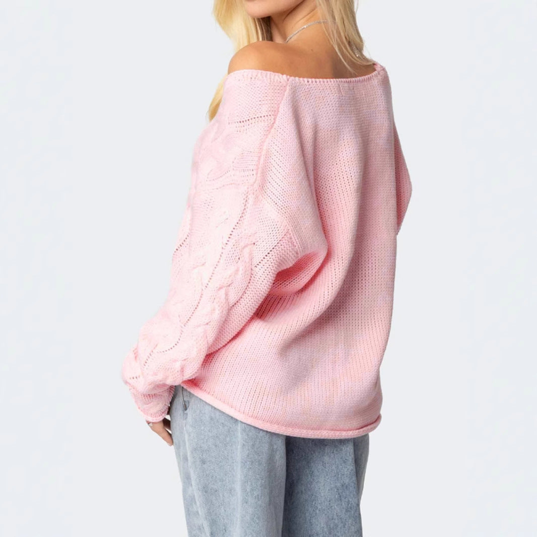 Women's V-neck Twist Knitted Pullover Sweater Blouse