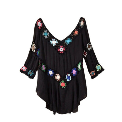 Amazon AliExpress Hot Selling Product Boho Hollow Out Hand Crocheting Flower Bikini Loose Beach Cover-up
