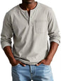 V-neck Long-sleeved T-shirt With Button Design Fashion Casual Solid Color Pullover Top Men's Clothing