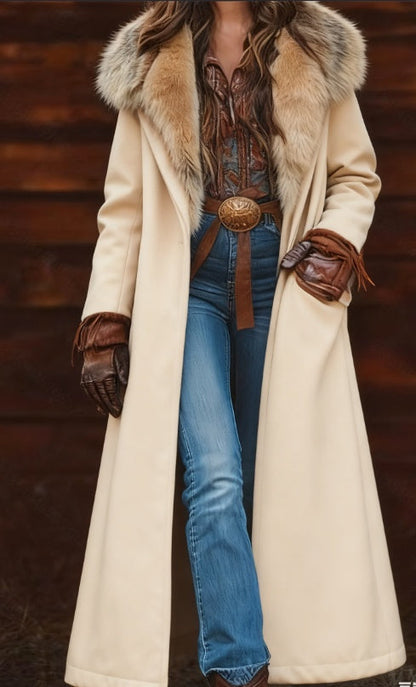 Fashion Retro Women's Coat, Warm Printed Long Coat