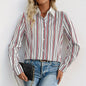 Lapel Color Vertical Striped Shirt For Women