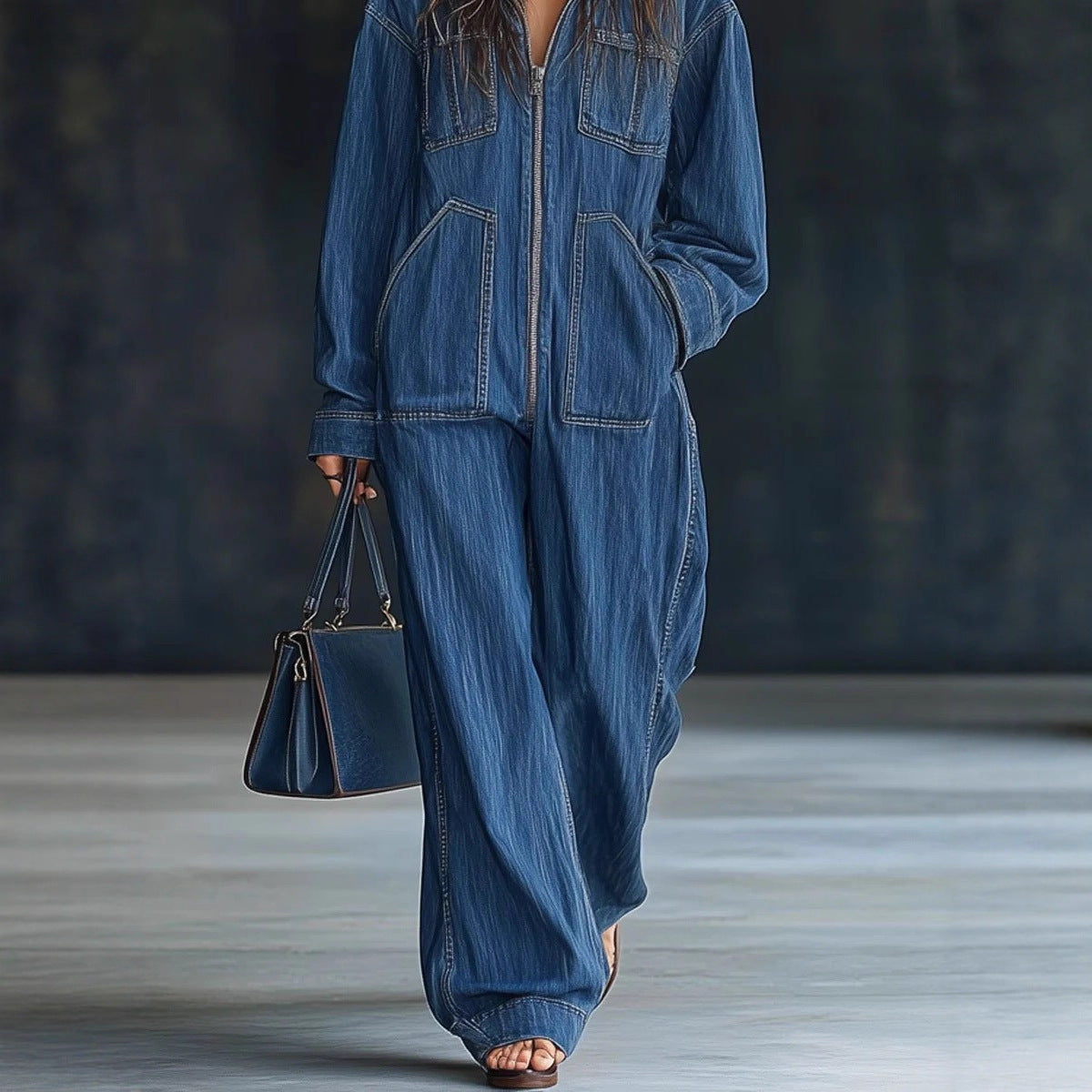 European And American Hooded Overall Jeans Women
