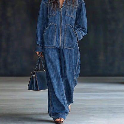 European And American Hooded Overall Jeans Women