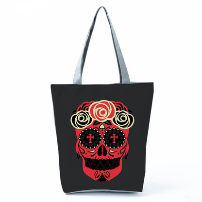 Portable Large Capacity Skull Printed Handbag