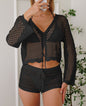 Cotton-like Women's Cardigan Hollow Woven Blouse
