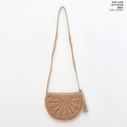 Women's Fashion Casual Handmade Straw Woven Shoulder Tassel Beach Bag