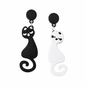 Festival Cat Earrings UK – Quirky Mismatched Black & White Drop Earrings (Rave Accessories)