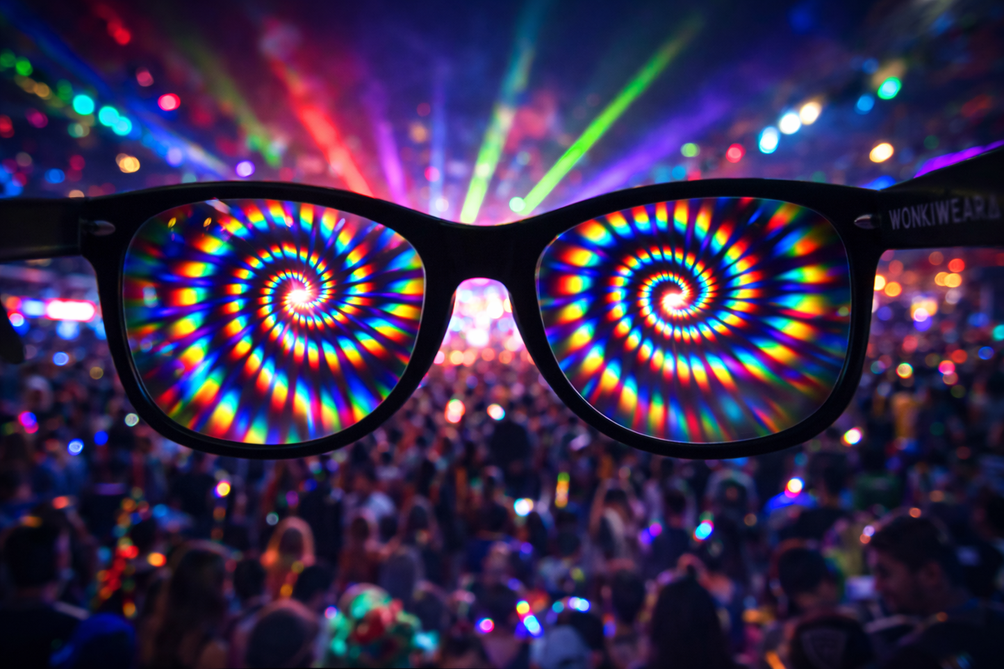 Trippy Spiral Diffraction Glasses – Festival Rave Vortex Effect Glasses (Black)