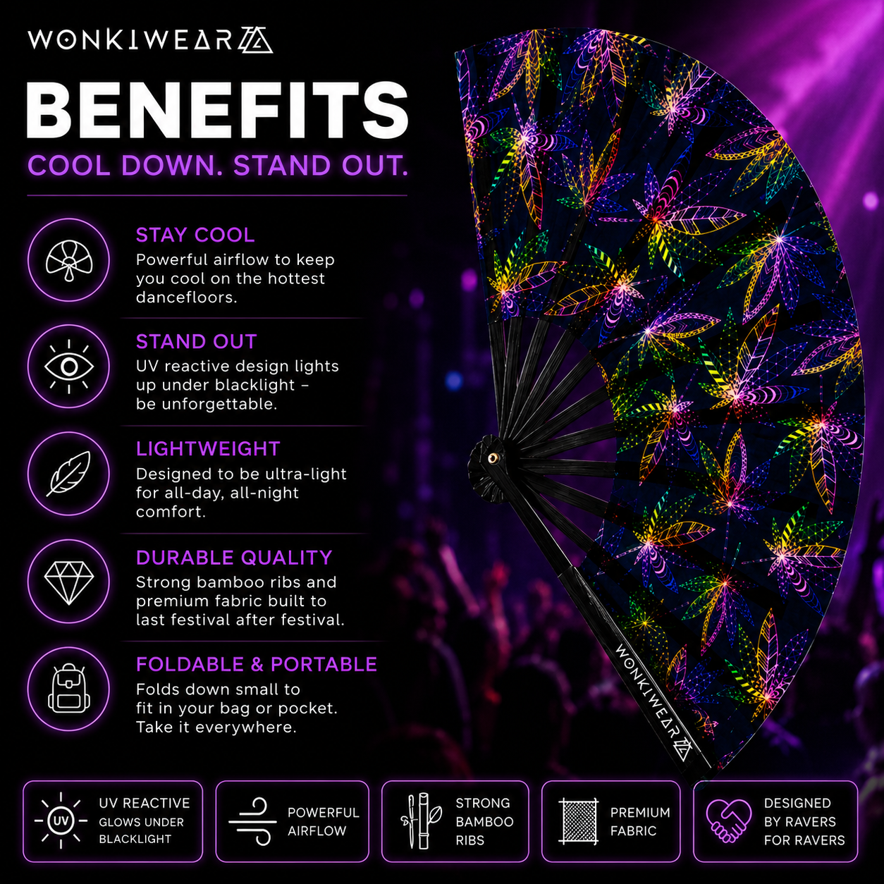 XL Festival Fan - UV Reactive, Mary Jane