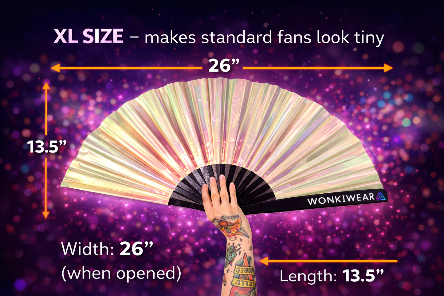 Pearlescent Iridescent Festival Fan (XL Rave Fan UK)