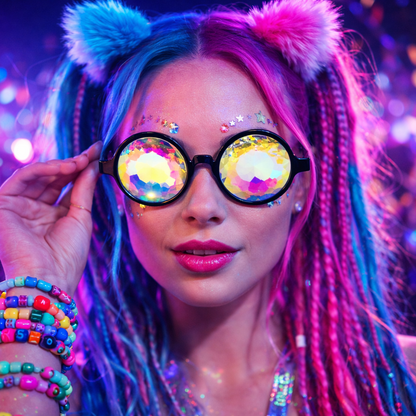 Kaleidoscope Glasses – Trippy Rave & Festival Glasses with Whirlpool Lenses (Black)
