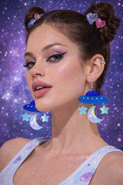 UFO Earrings UK – Moon & Star Space Statement Earrings (Cosmic Acrylic Drop Earrings)