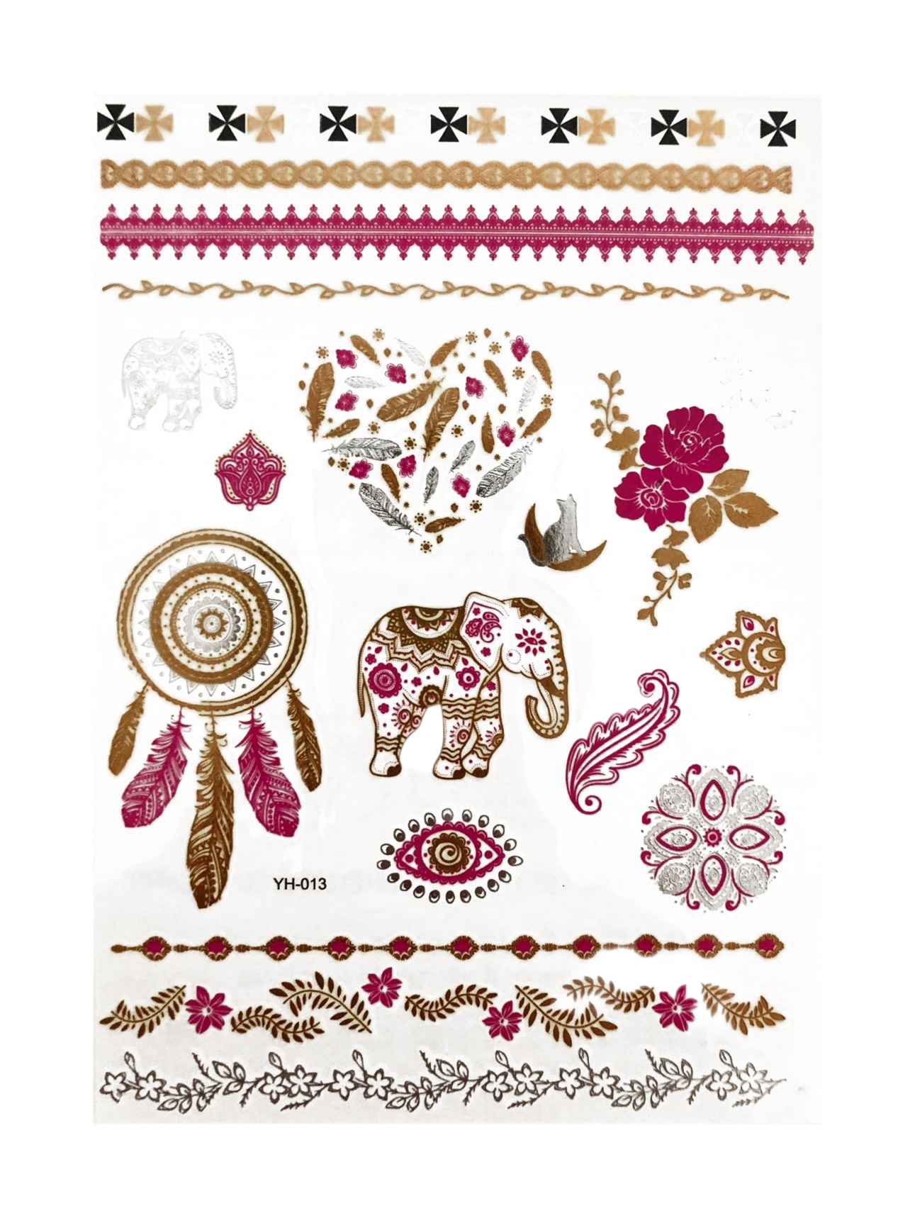 Festival Temporary Tattoos – Metallic Gold, Silver & Pink “Loving Kindness” Face & Body Tattoos