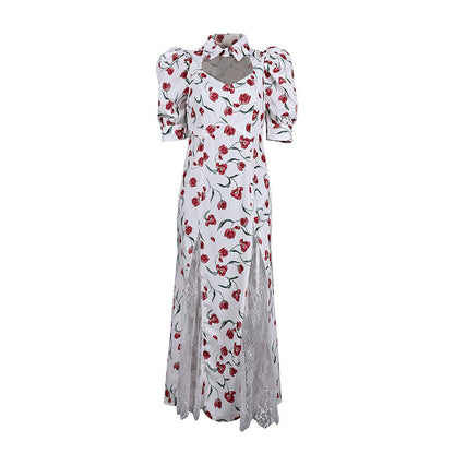 New Summer Design Elegant Lace-embellished, Waist-cinching Maxi Dress