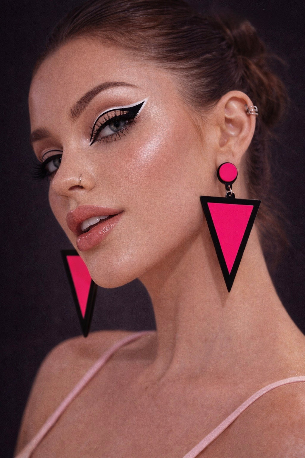 Pink Triangle Earrings UK – Neon Statement Drop Earrings (Geometric Acrylic Jewellery)