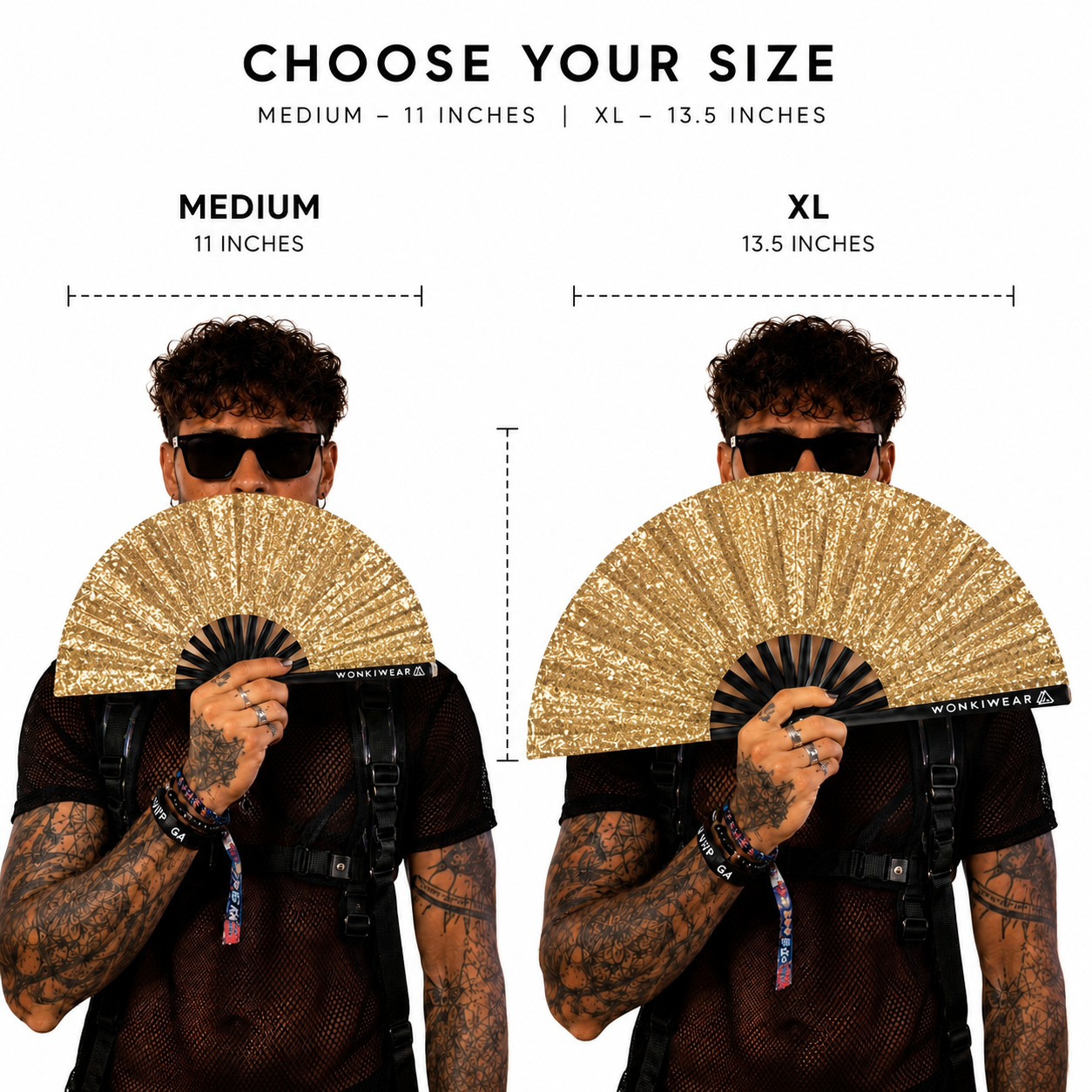Gold Glitter Festival Fan with Matching Leg Holster | XL & Medium