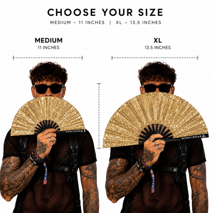 Gold Glitter Festival Fan with Matching Leg Holster | XL & Medium