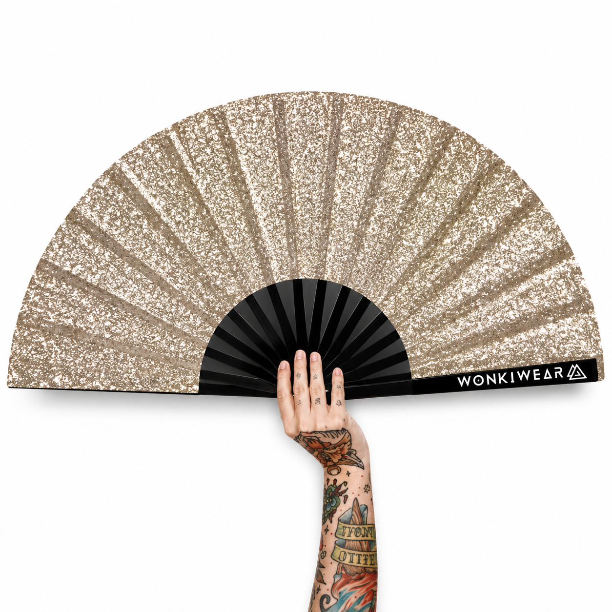 Gold Glitter Festival Fan with Matching Leg Holster | XL & Medium