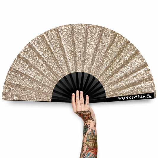 Gold Glitter Festival Fan with Matching Leg Holster | XL & Medium