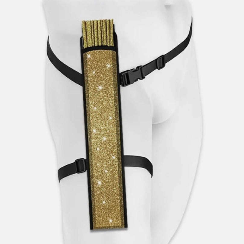 Gold Glitter Festival Fan with Matching Leg Holster | XL & Medium