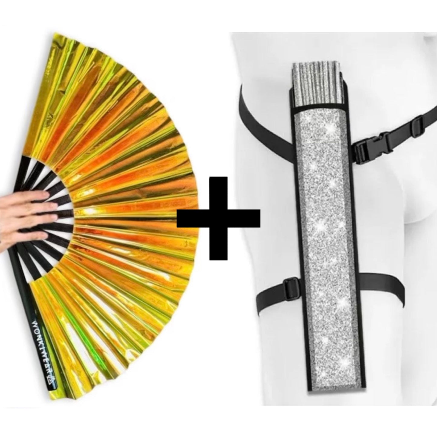 Yellow Golden Goddess Iridescent Festival Fan (XL Rave Fan UK)