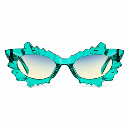 Green Irregular Cat Eye Sunglasses – Statement Festival Glasses