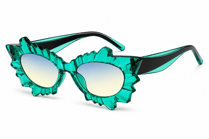 Green Irregular Cat Eye Sunglasses – Statement Festival Glasses