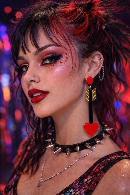 Heart Arrow Earrings UK – Red Statement Drop Earrings (Valentine & Festival Jewellery)