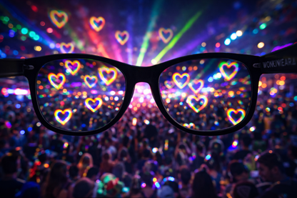 Heart Effect Diffraction Glasses – Trippy Festival Rave Love Light Glasses (White Frame)
